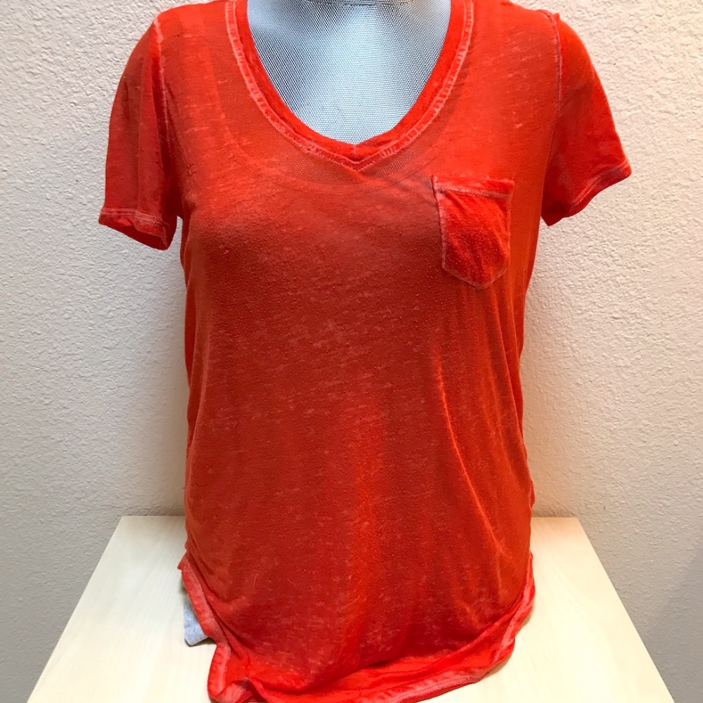 derek heart. Orange Burnout Vneck T. Curved Hem & Pocket & back seam. NW…
